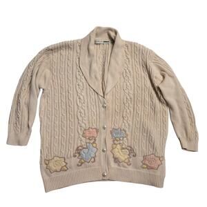 Vtg Chause Woman Size 2X Grandmacore Cream Oversized Floral Knit Cardigan Button